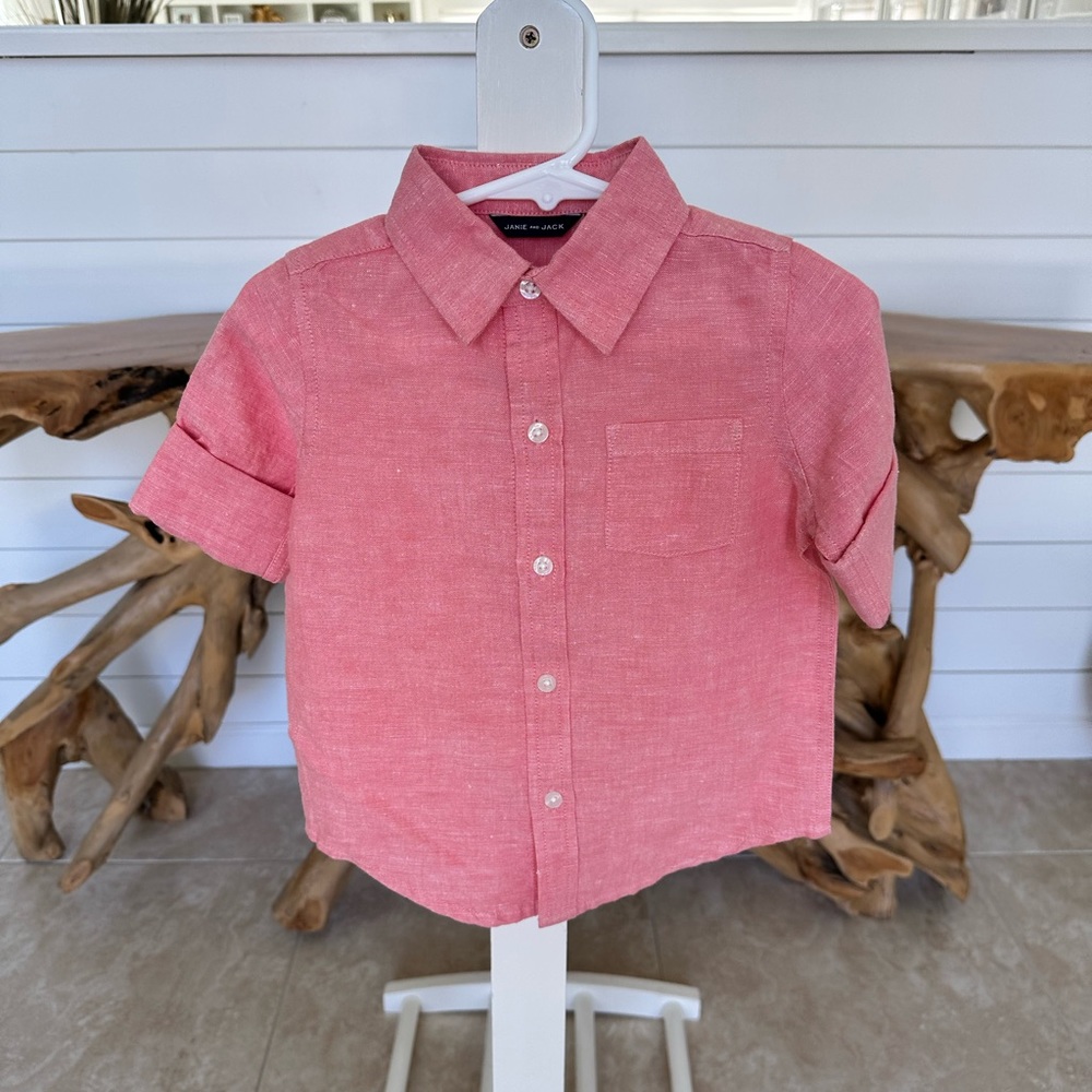 Light red linen button down janie and Jack boys size 18 - 24 months